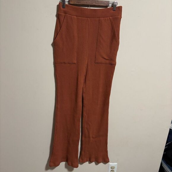 Free People Picnic Sweater Ribbed Flare Lounge Pant Terra Cotta- Size Medium - Picture 4 of 12